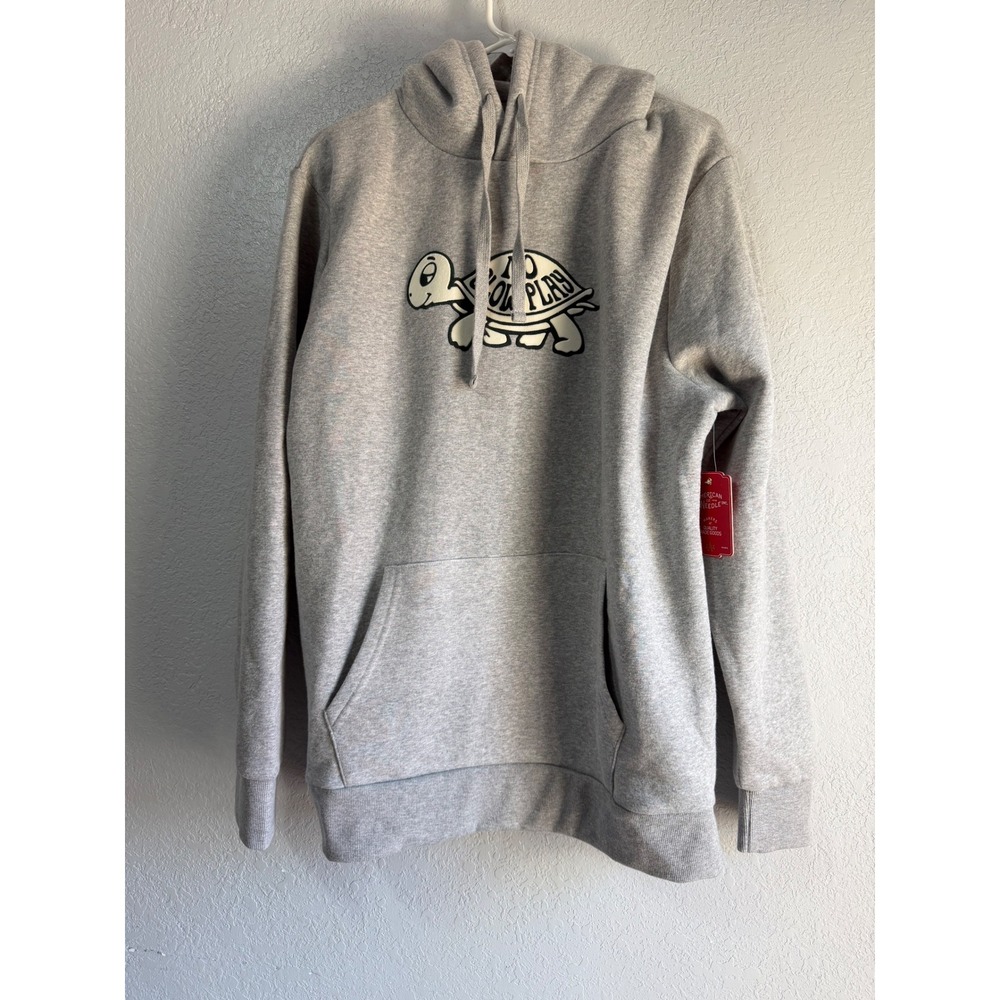 American Needle No Slow Play Turtle Hoodie Mens Large Gray Golf Sweatshirt NEW